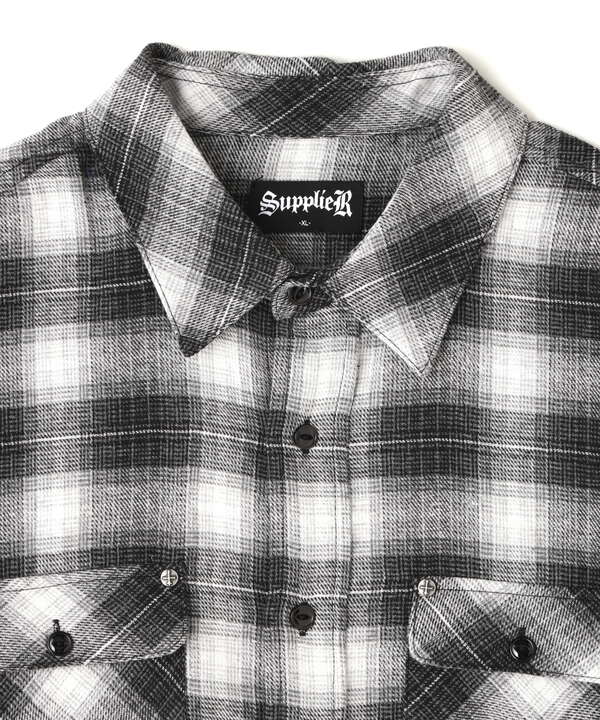 SUPPLIER/サプライヤー/Faux Leather Patch Check Shirt