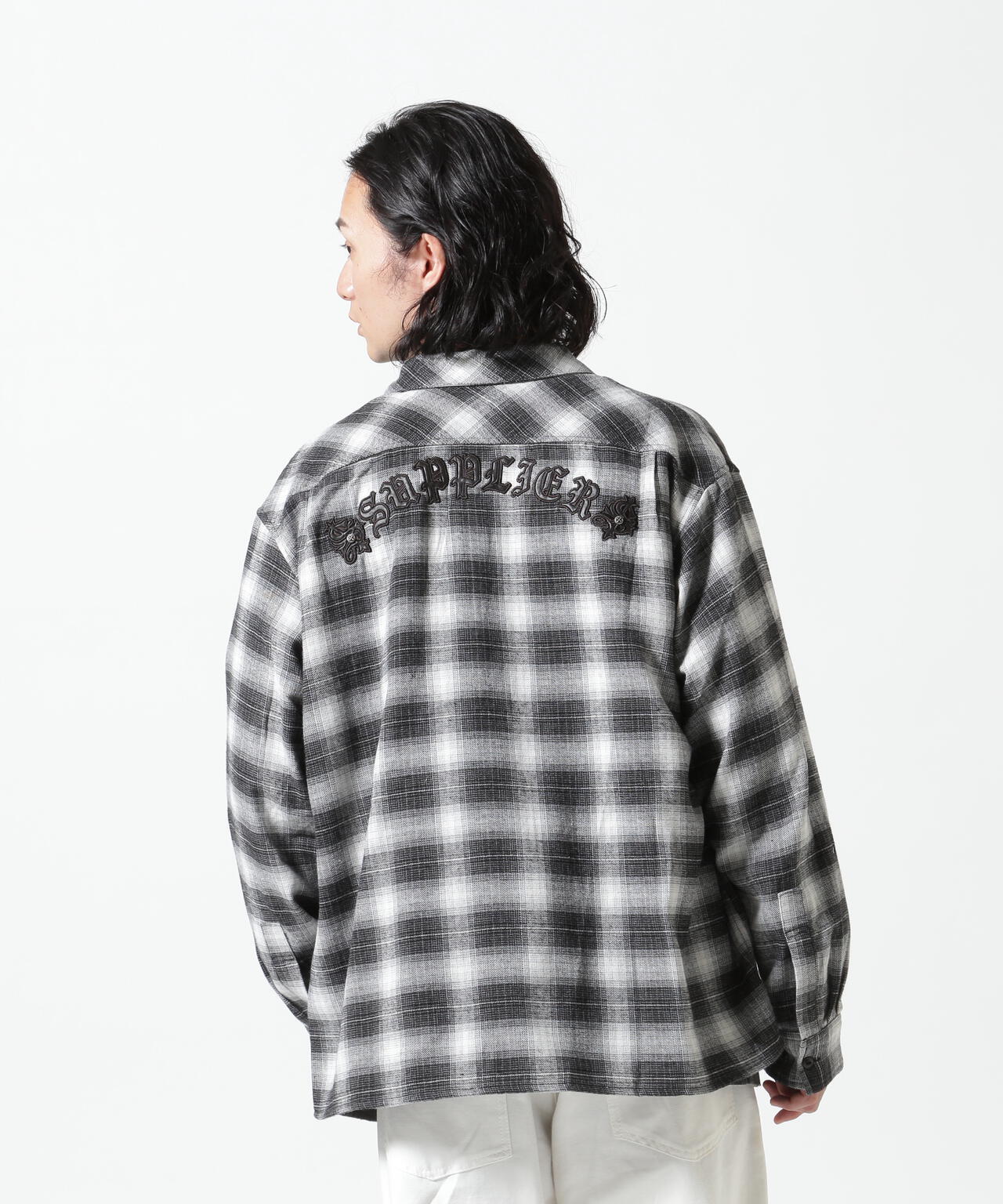 SUPPLIER/サプライヤー/Faux Leather Patch Check Shirt