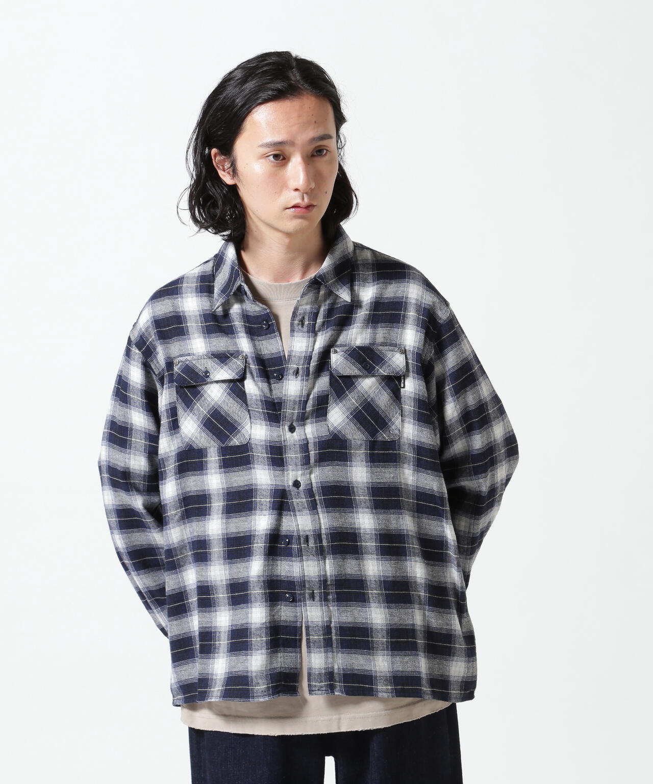 SUPPLIER/サプライヤー/Faux Leather Patch Check Shirt