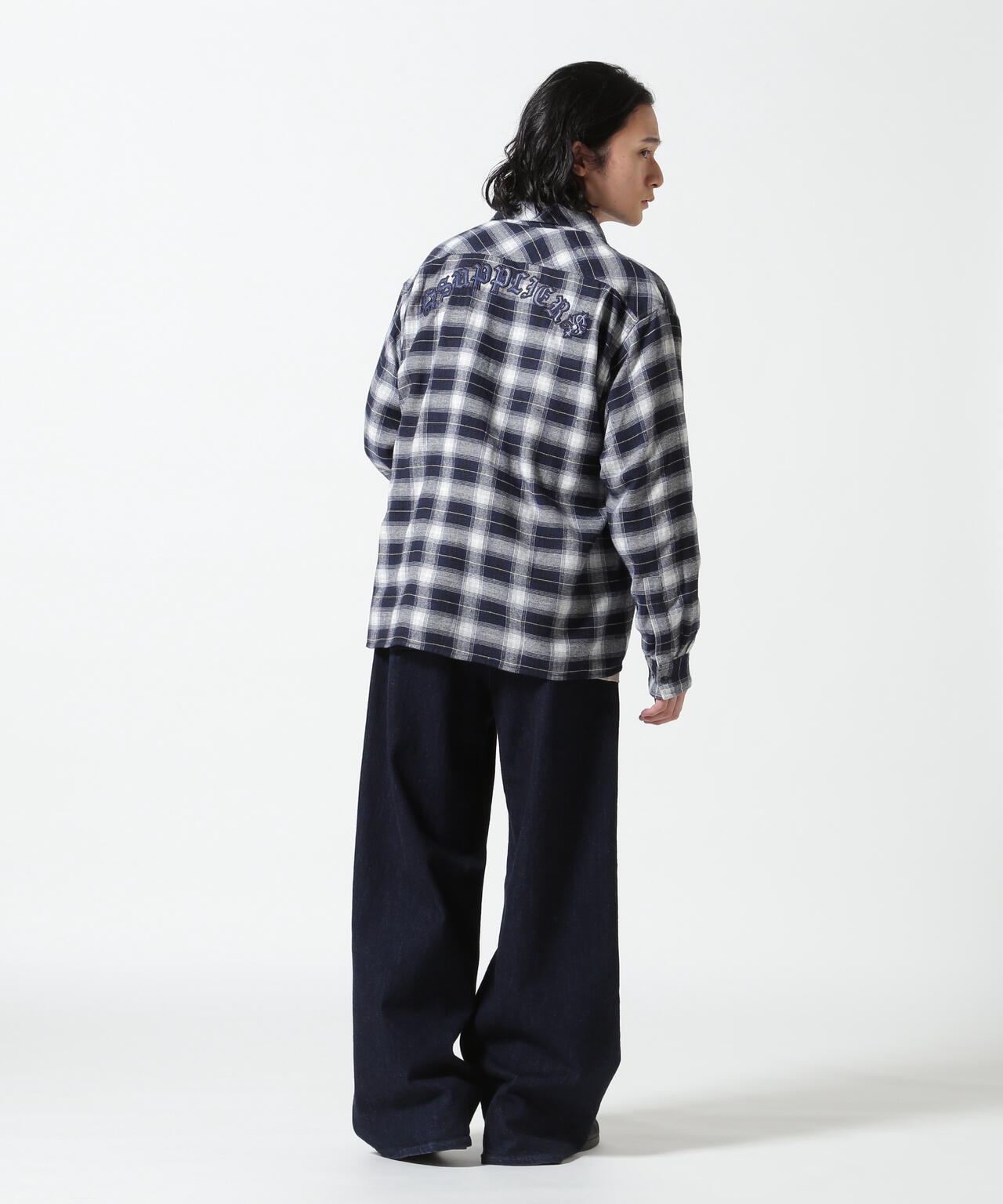 SUPPLIER/サプライヤー/Faux Leather Patch Check Shirt