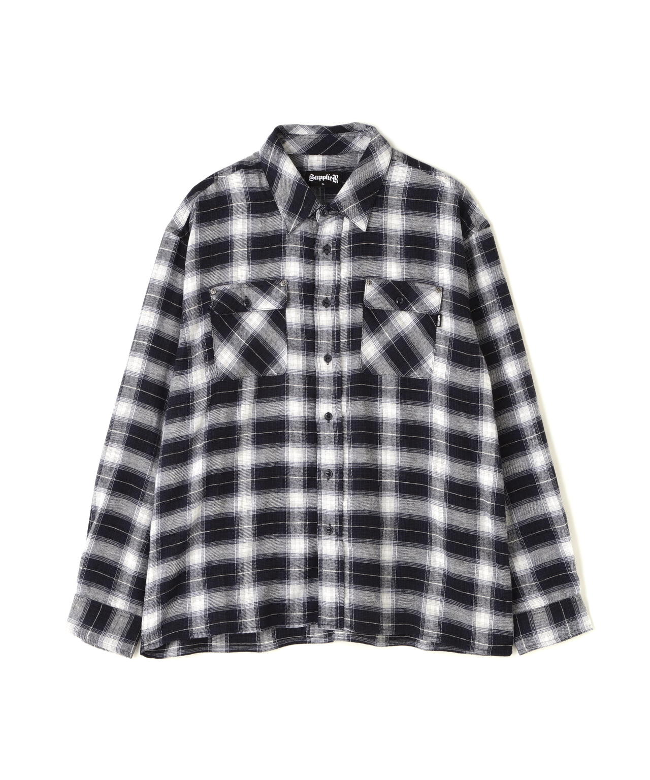 SUPPLIER/サプライヤー/Faux Leather Patch Check Shirt