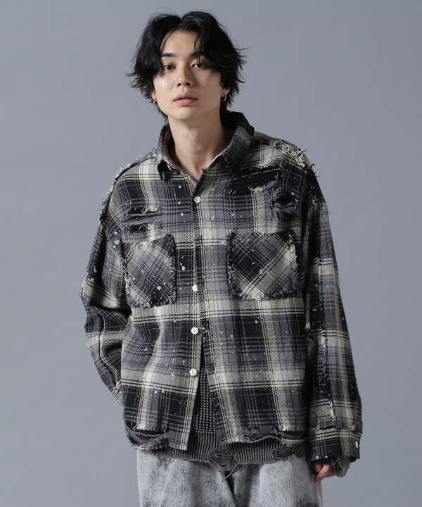 DankeSchon/ダンケシェーン/DAMAGE FLANNEL CHECK SHIRTS