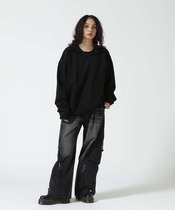 BLR BLUER/ビーエルアール ブラー/RAW - CUT NECK DETAILED SWEAT SHIRT