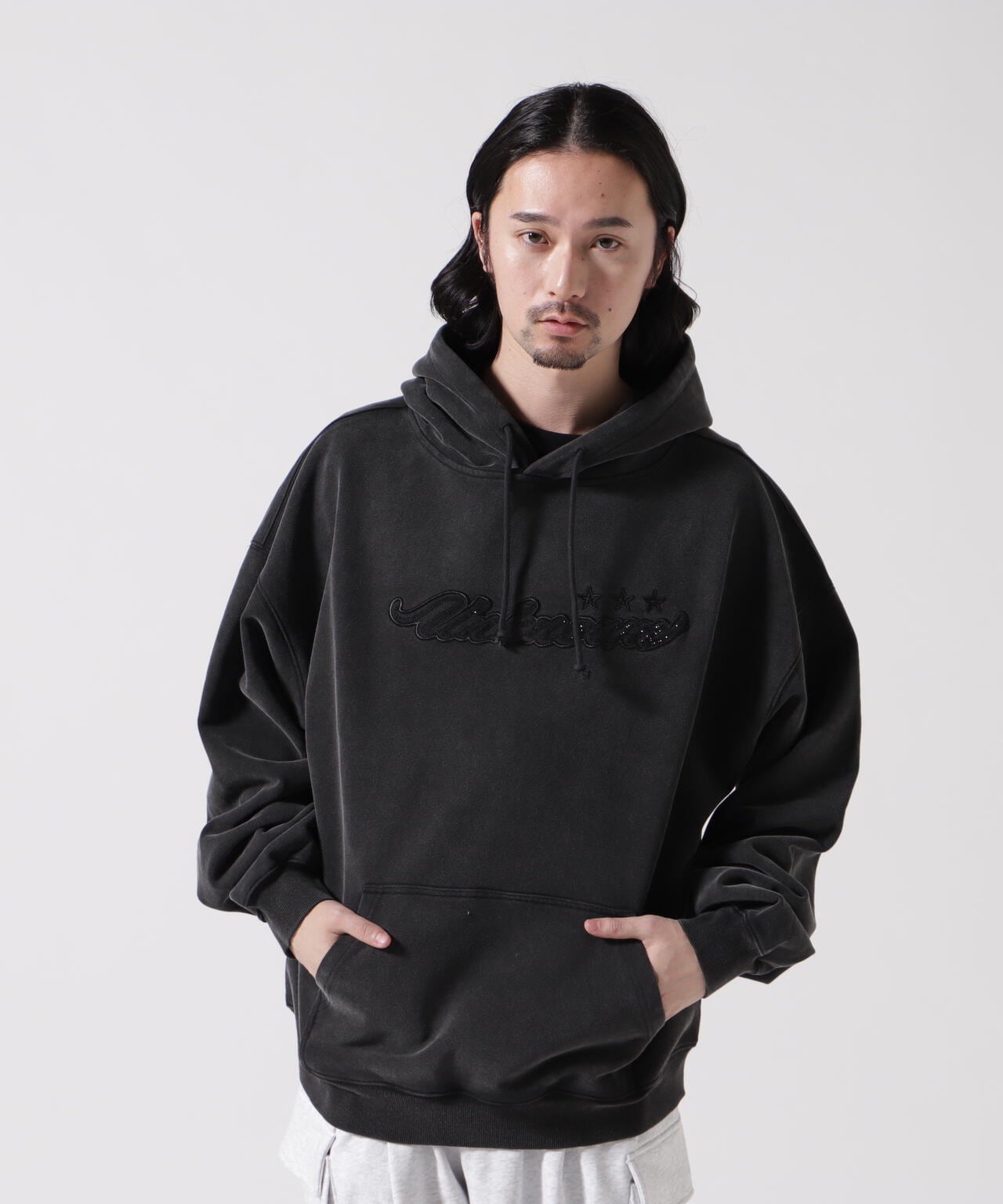 UNKNOWN LONDON/アンノウンロンドン/SCRIPT LOGO RHINESTONE HOODIE