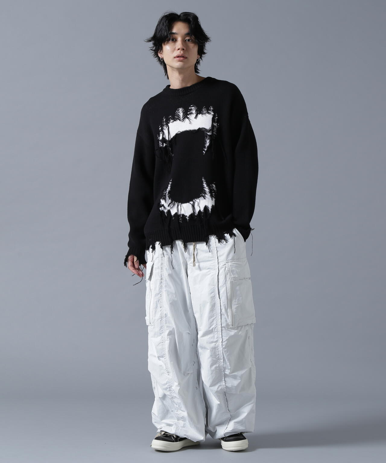 DankeSchon/ダンケシェーン/DAMAGE KNIT CREWNECK TEETH