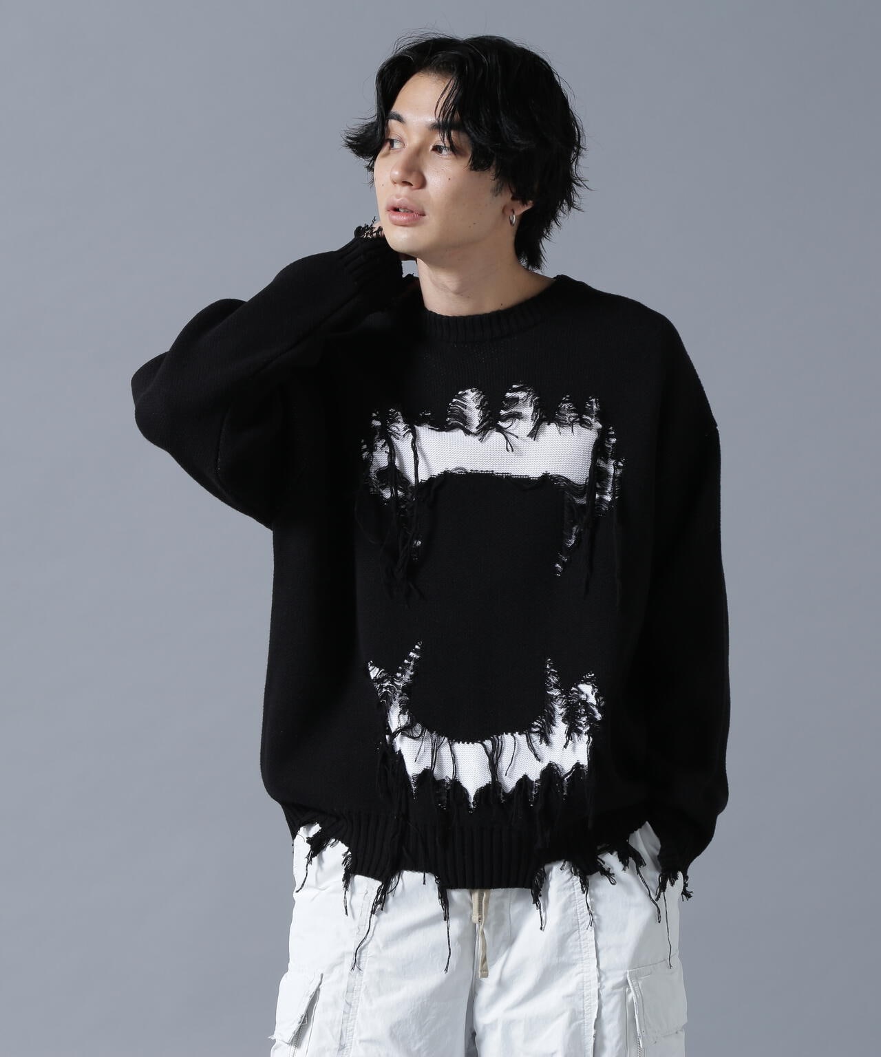 DankeSchon/ダンケシェーン/DAMAGE KNIT CREWNECK TEETH