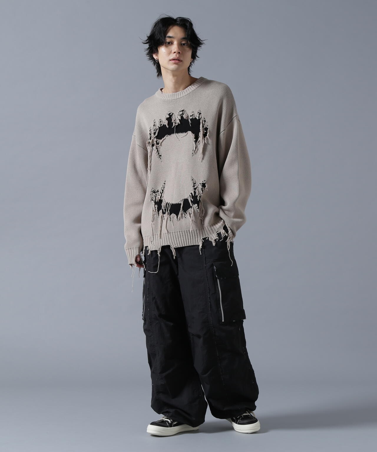 DankeSchon/ダンケシェーン/DAMAGE KNIT CREWNECK TEETH