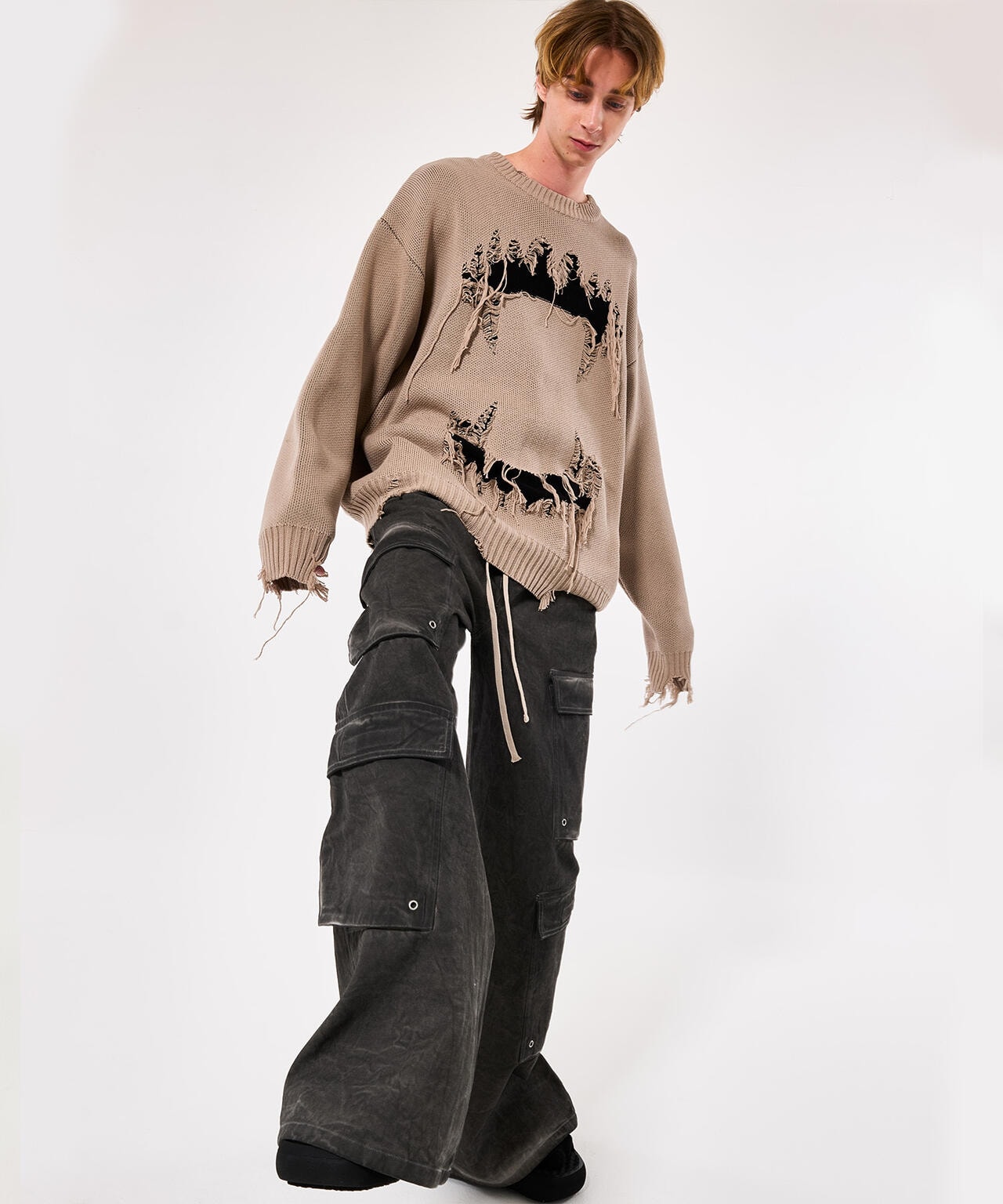 DankeSchon/ダンケシェーン/DAMAGE KNIT CREWNECK TEETH