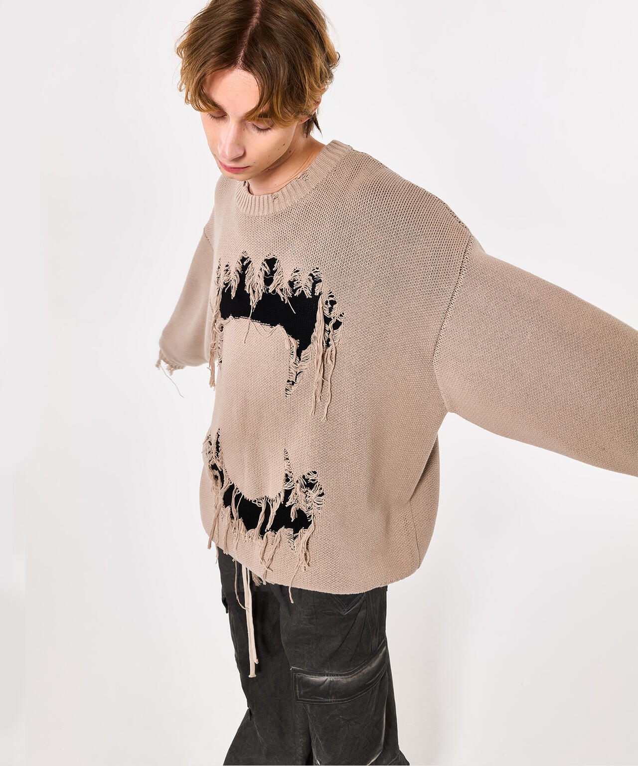 DankeSchon/ダンケシェーン/DAMAGE KNIT CREWNECK TEETH