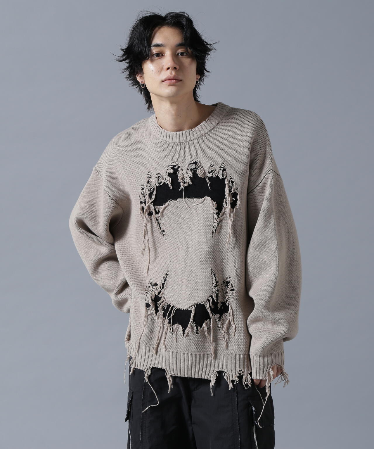 DankeSchon/ダンケシェーン/DAMAGE KNIT CREWNECK TEETH