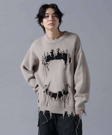 DankeSchon/ダンケシェーン/DAMAGE KNIT CREWNECK TEETH