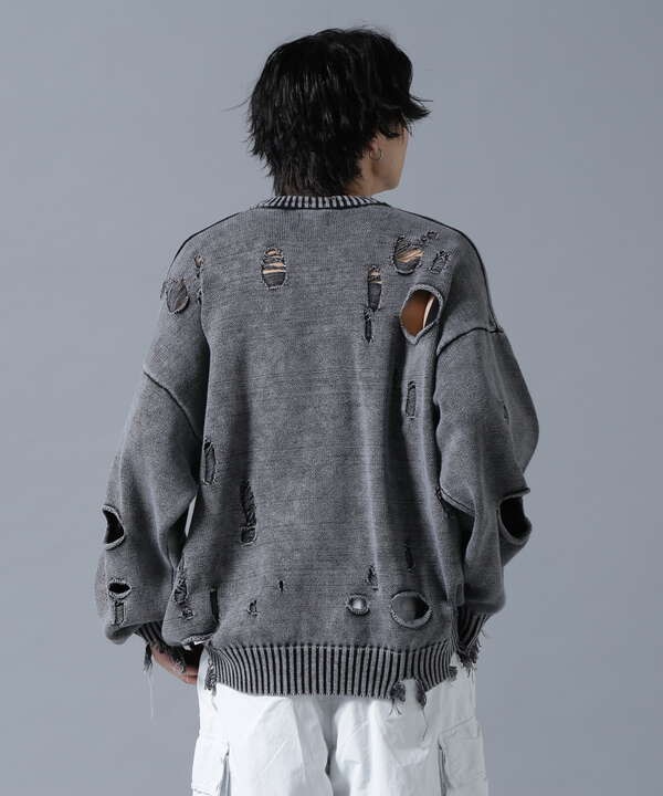 DankeSchon/ダンケシェーン/DAMAGE PIGMENT CREW NECK KNIT