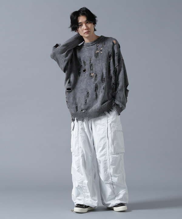 DankeSchon/ダンケシェーン/DAMAGE PIGMENT CREW NECK KNIT