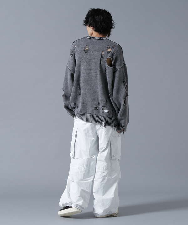 DankeSchon/ダンケシェーン/DAMAGE PIGMENT CREW NECK KNIT