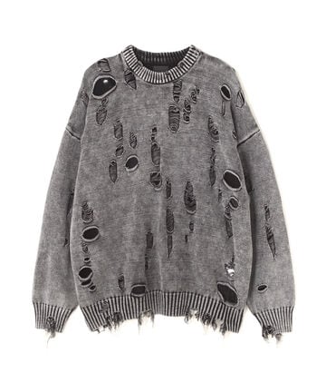 DankeSchon/ダンケシェーン/DAMAGE PIGMENT CREW NECK KNIT