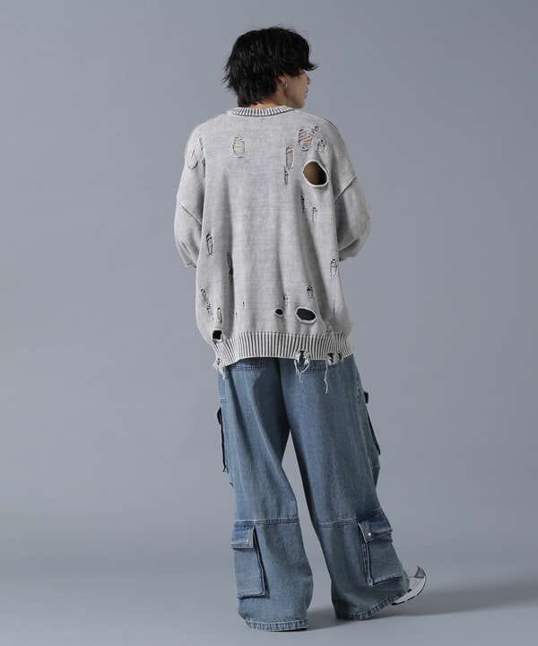 DankeSchon/ダンケシェーン/DAMAGE PIGMENT CREW NECK KNIT