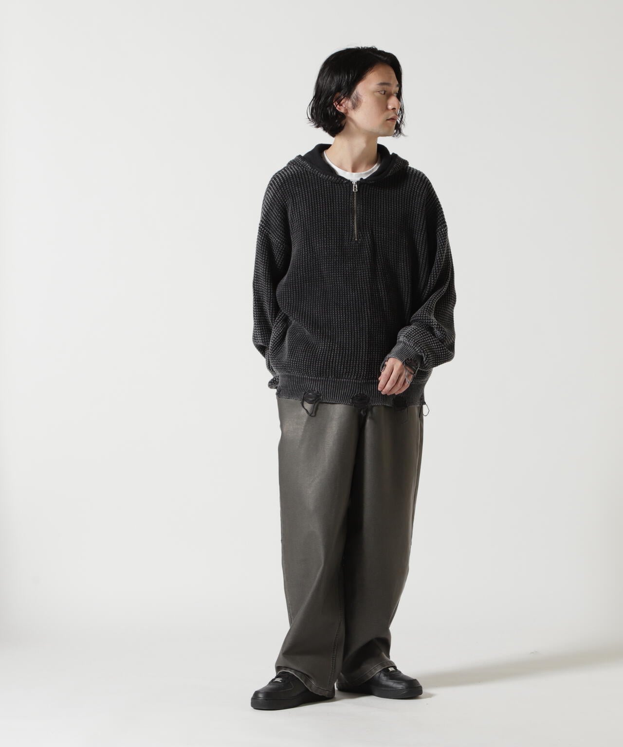 【WEB&DEPOT限定】Dankeschon/ダンケシェーン/PIGMENT STONEWASH DAMAGE AZE HALFZIP