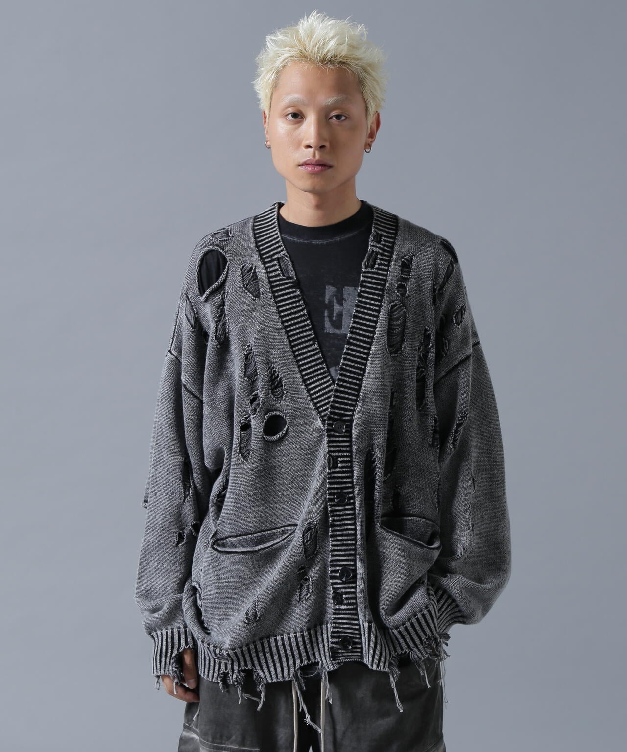 DankeSchon/ダンケシェーン/DAMEGE PIGMENT KNIT CARDIGAN