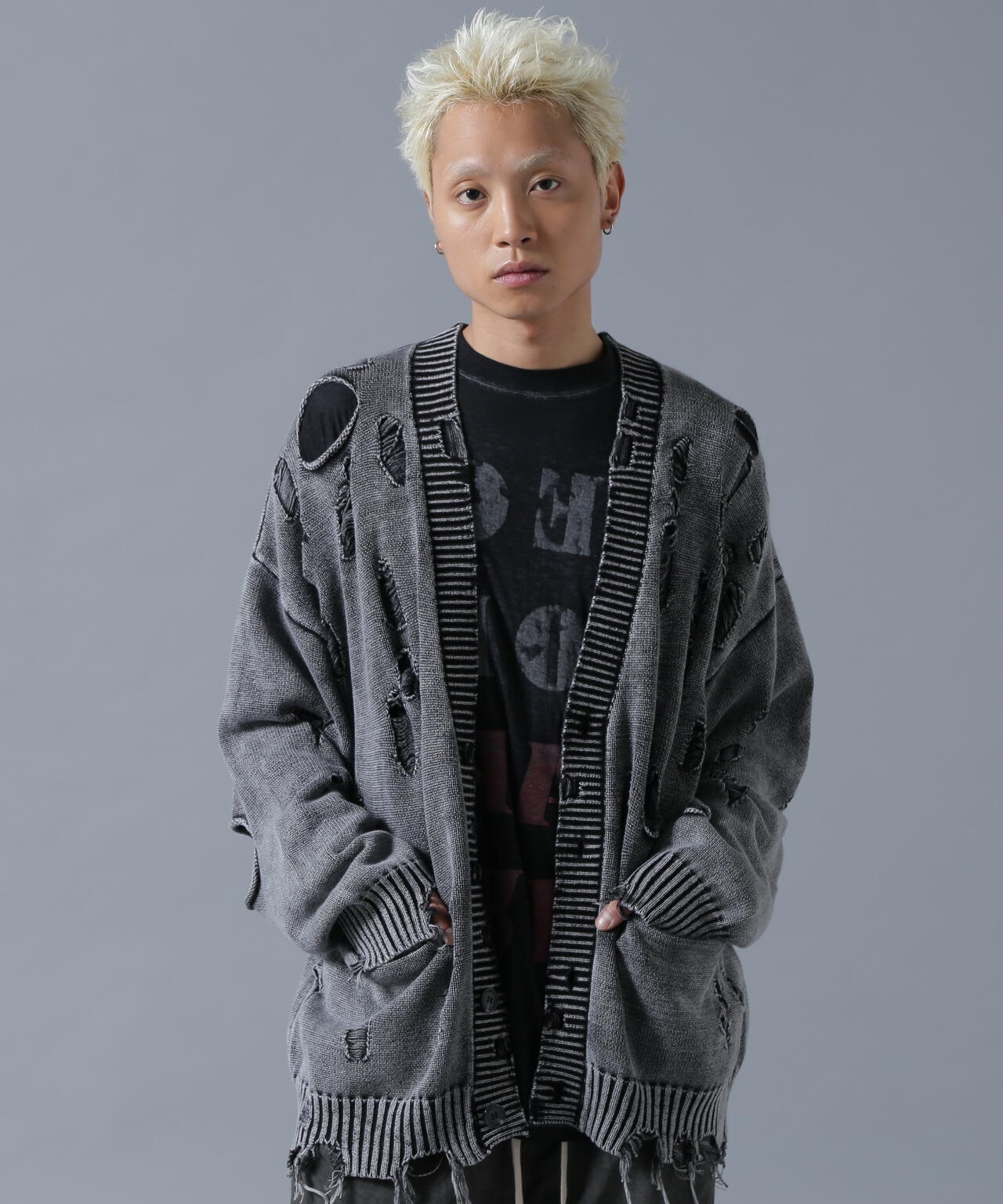 DankeSchon/ダンケシェーン/DAMEGE PIGMENT KNIT CARDIGAN