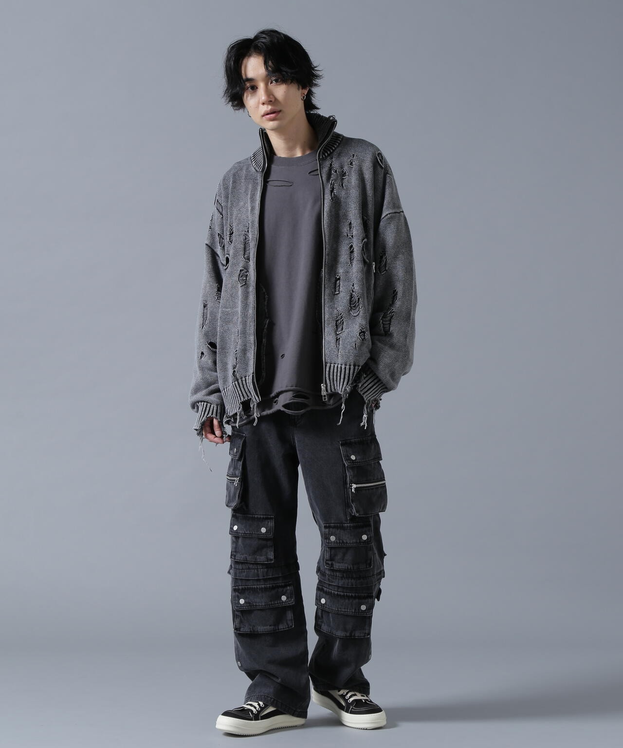 DankeSchon/ダンケシェーン/DAMAGE PIGMENT KNIT DRIVERS