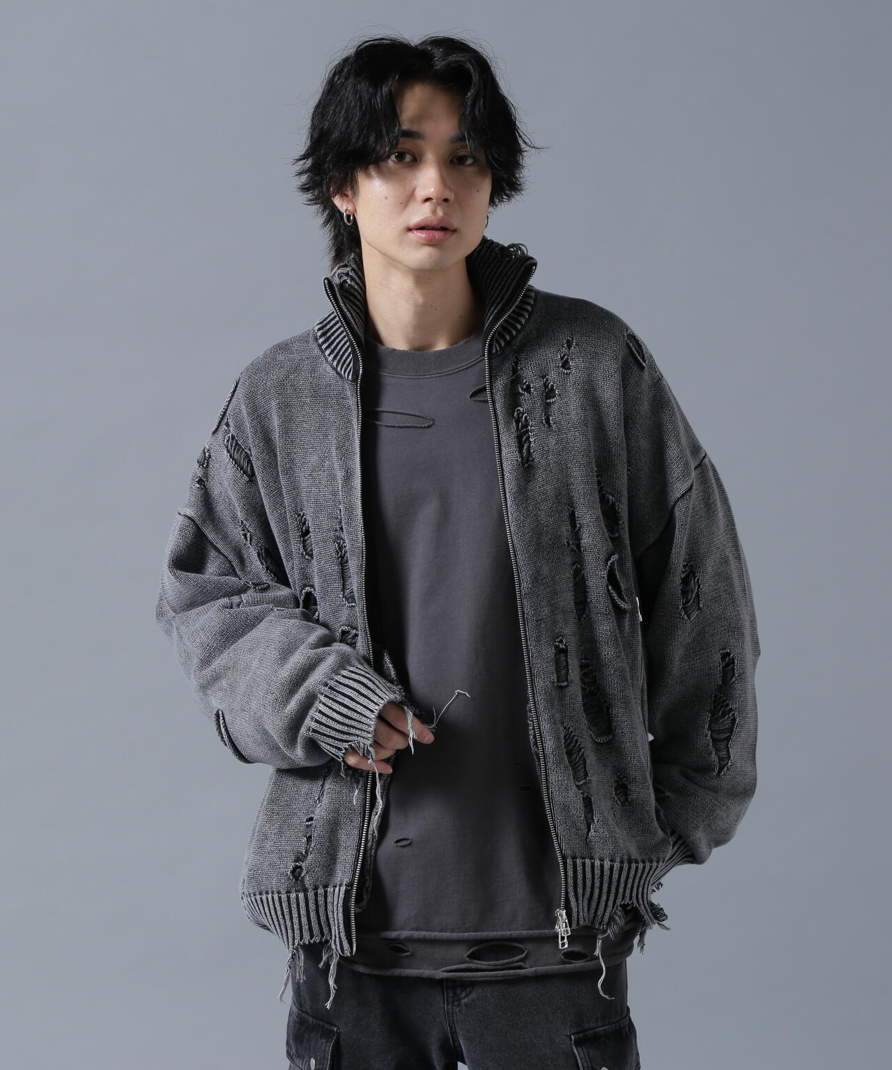 DankeSchon/ダンケシェーン/DAMAGE PIGMENT KNIT DRIVERS