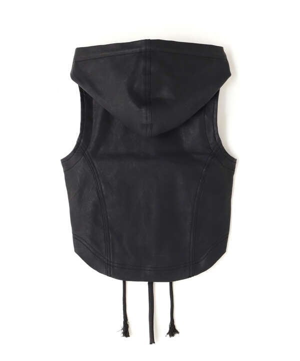 BLR BLUER/ビーエルアール ブラー/LEATHER HOODED CROP VEST