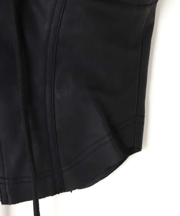 BLR BLUER/ビーエルアール ブラー/LEATHER HOODED CROP VEST