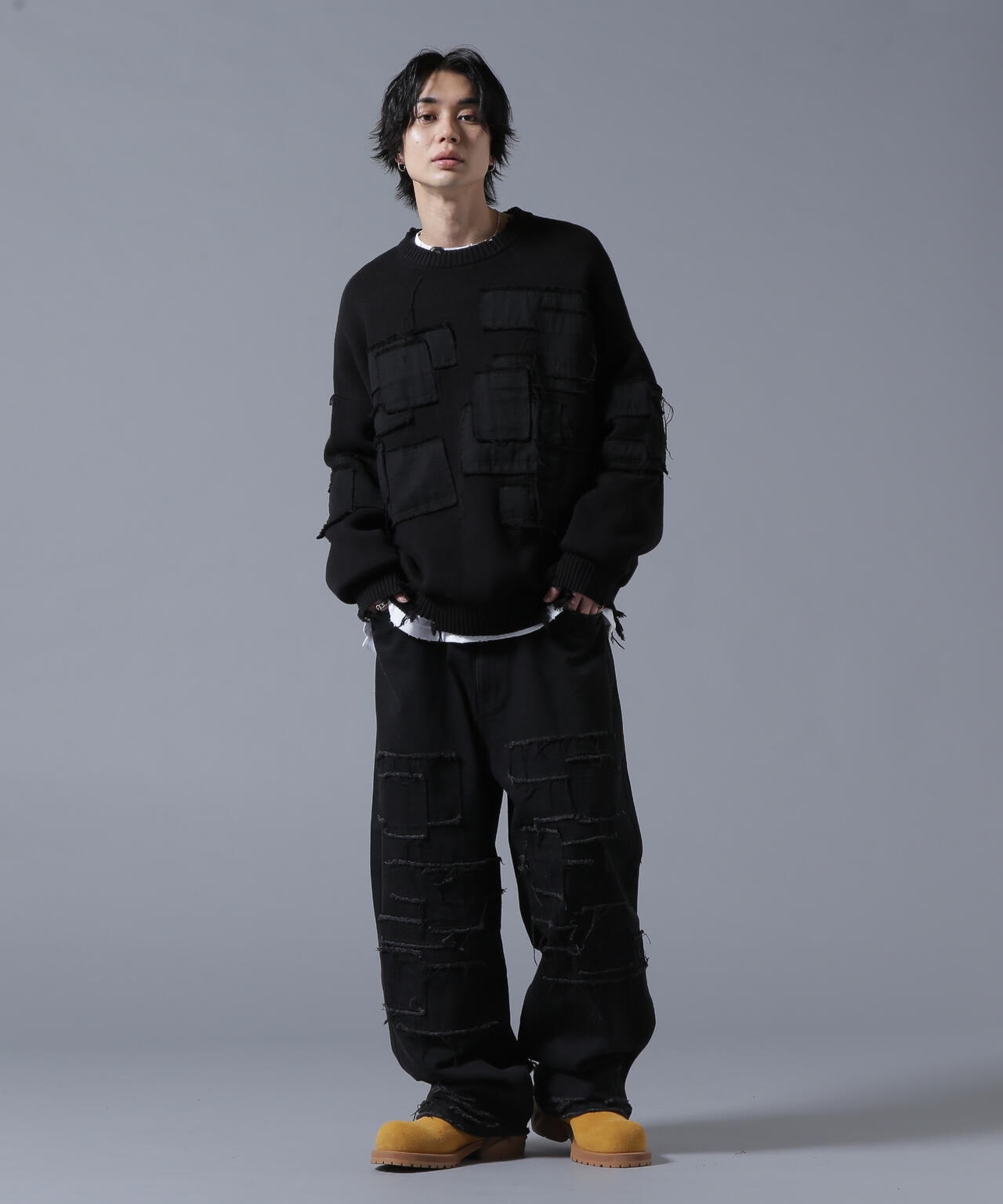 DankeSchon/ダンケシェーン/PATCHWORK CREW NECKE KNIT 