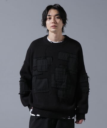 DankeSchon/ダンケシェーン/PATCHWORK CREW NECKE KNIT 