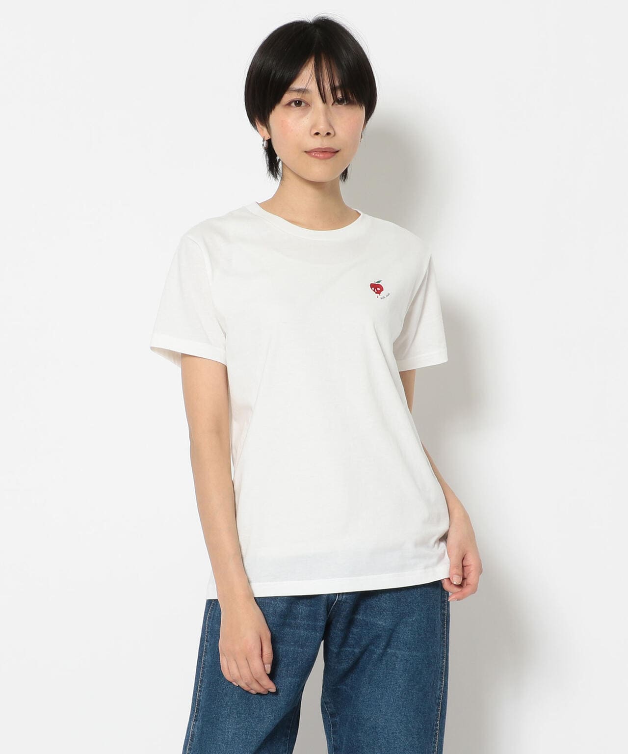 001designed by maxsix（ゼロゼロワン）ワンポイント刺繍Tシャツ アップルスカル
