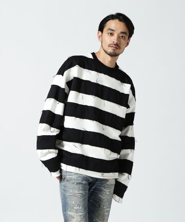 MINEDENIM（マインデニム）Bold Denim Border Crew neck Pullover