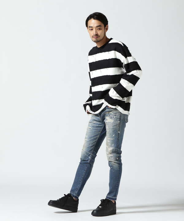 MINEDENIM（マインデニム）Bold Denim Border Crew neck Pullover ...