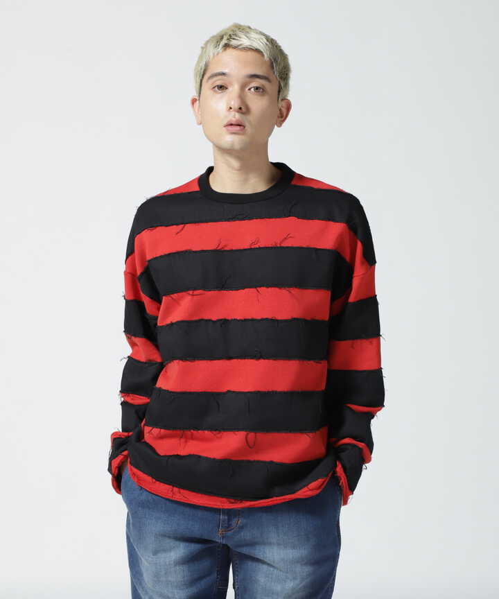 MINEDENIM（マインデニム）Bold Denim Border Crew neck Pullover | B