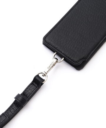 デミウルーボ/POCHE FLAT Croco 背面手帳型スマホケース ストラップ付