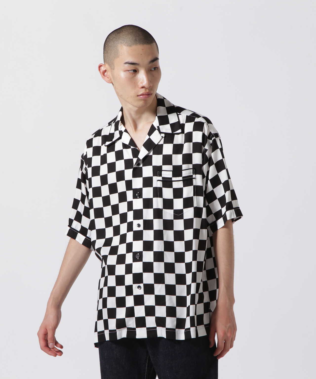 MINEDENIM（マインデニム）CU.Denim Checker flag S/S Open Collar SH ...