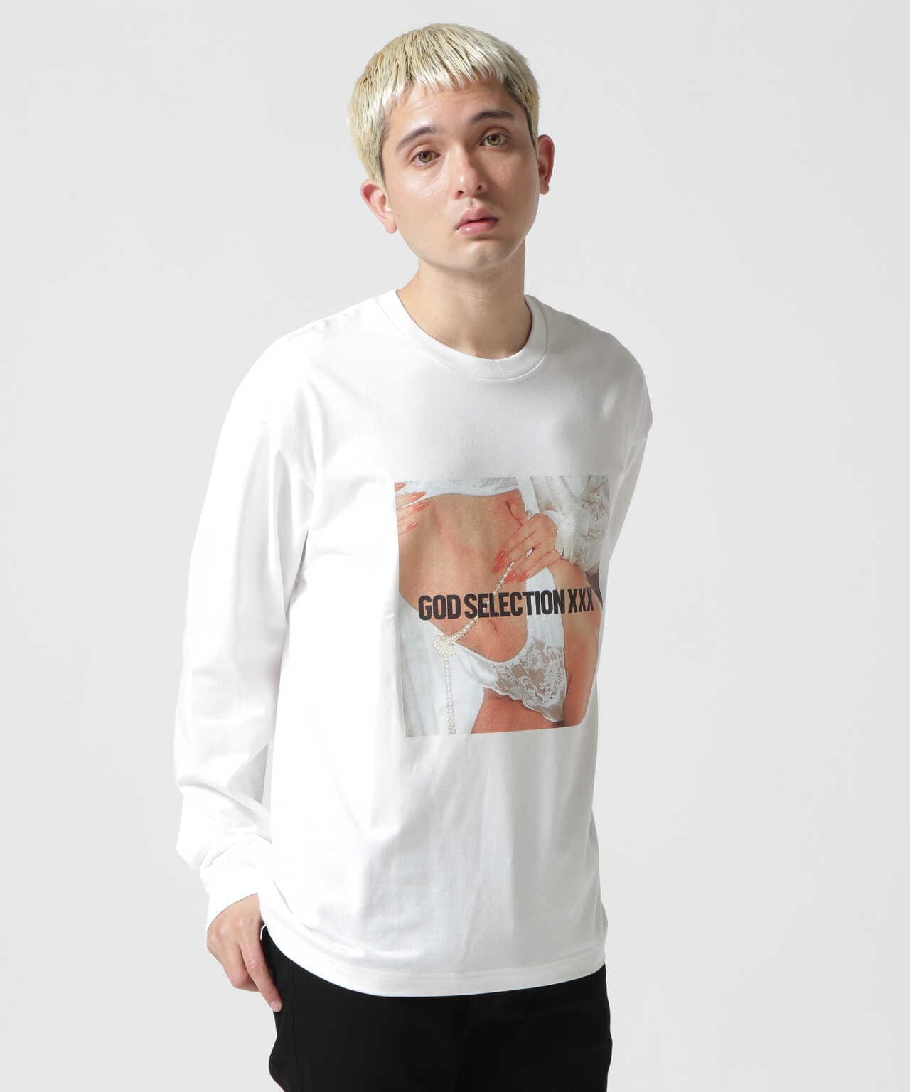 SALE低価 GOD SELECTION XXX(ゴッドセレクショントリプルエックス) サイズ:L クルーネック ロゴプリント Tシャツ ミランダカー  カットソー ホワイト：ブランド買取・販売 BRING