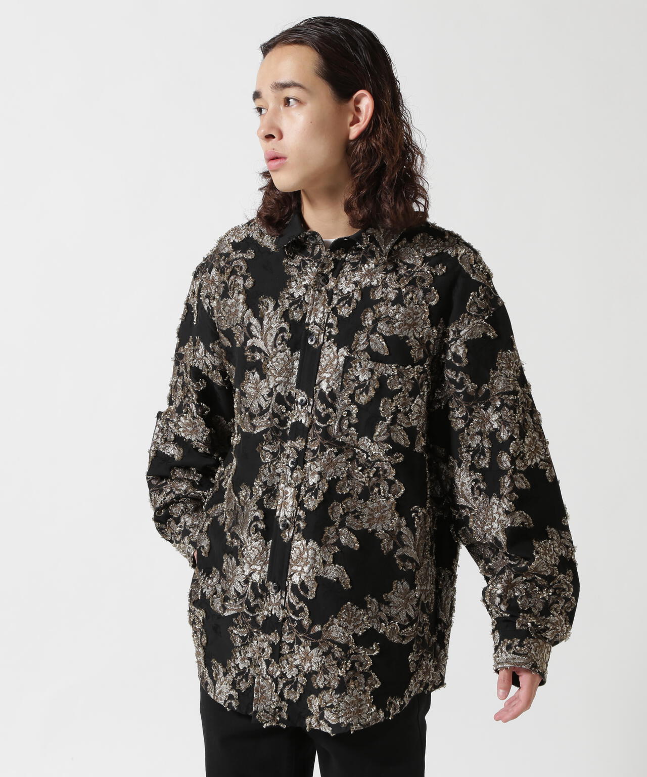 LUSOR（ルーソル）FLOWER CUT JQD SHIRT フラワージャカードシャツ | B