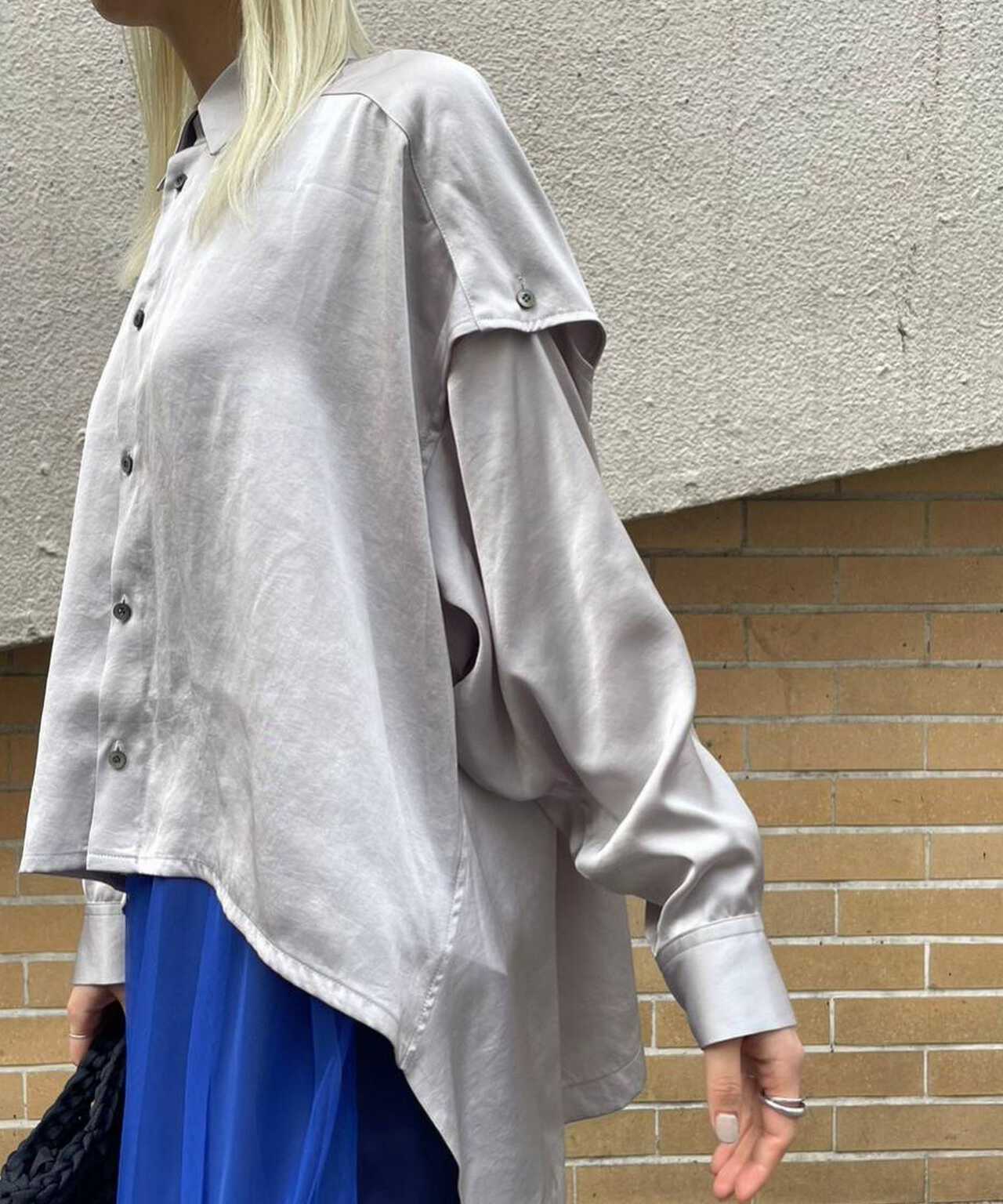 Ujoh ウジョー STUDIOUS別注 Long shirt dress with sacoshe ウールロングシャツワンピース ブルー 2