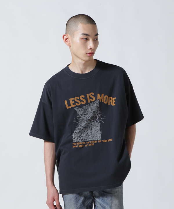 【B'2nd】 REMI RELIEF(レミレリーフ)LW加工20/-別注天竺BIGサイズT(LESS IS More Cat) メンズ ブラック L カットソー・Tシャツ トップス ビーセカンド