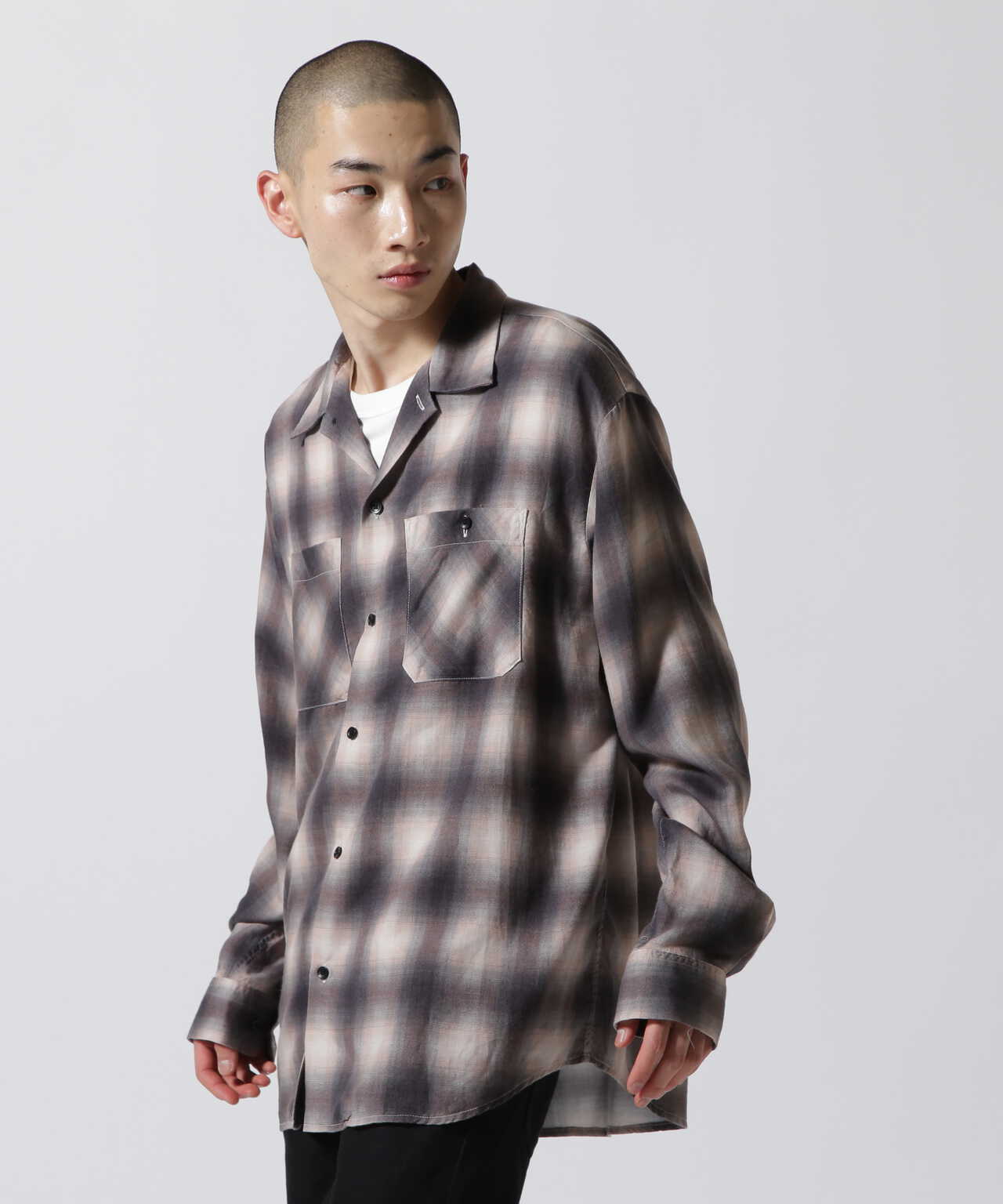 MINEDENIM マインデニム LAME OMBRE CHECK LOOSE WORK SH ラメ糸 オンブレチェック ルーズ ワークシャツ イエロー 2308-5001-27-032