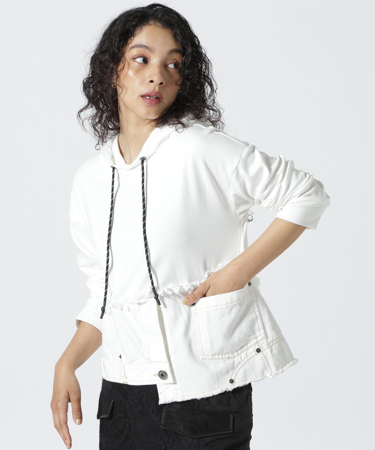 アウラアイラ デニム コンビネーション 白 ブルゾン AULAAILA 【公式通販】