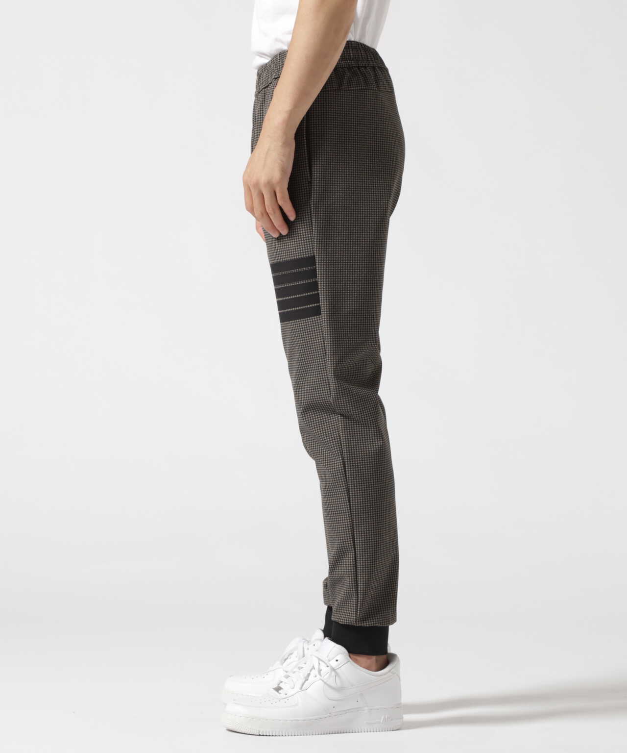 テーパードパンツ チェック 千鳥柄 ジョガーパンツ ストレッチ ボトムス 黄 L