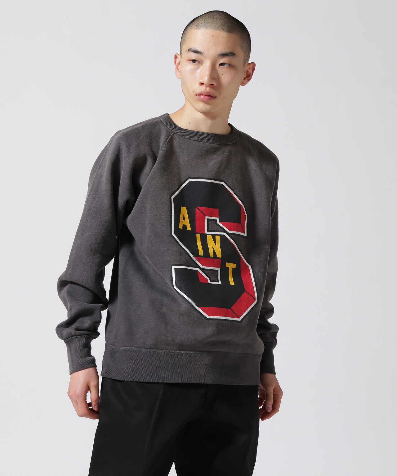 セントマイケル デニム ティアーズ CREW SWEAT BLACK XL-www