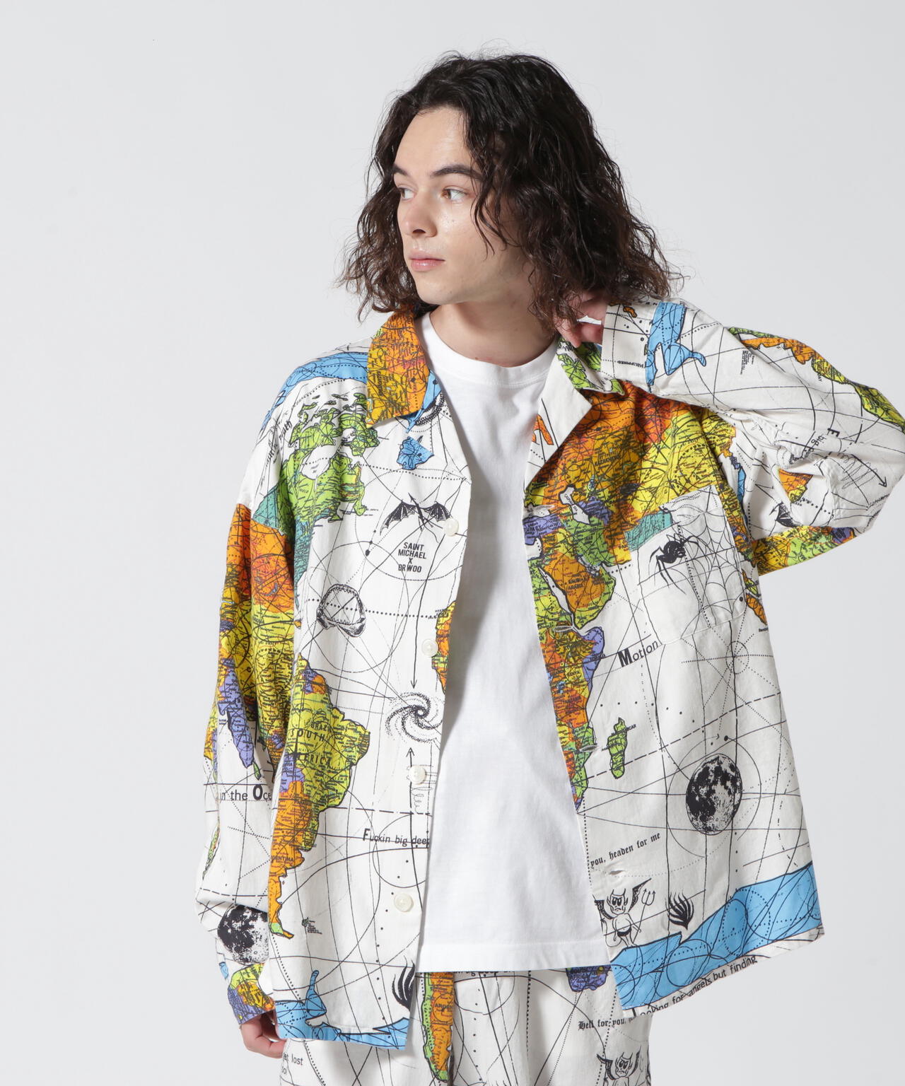 セントマイケル SAINT MICHAEL×ドクターウー Dr.Woo  ■ 【 WORLD MAP PAJAMA SHIRT SM S23 0000 082 】 ワールド マップ パジャマ シャツ 30258