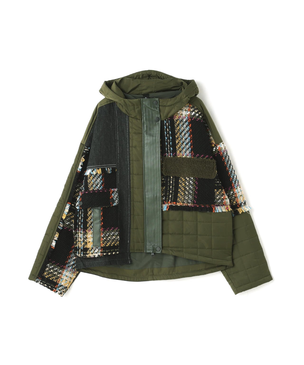 AULA AILA/アウラアイラ/TWEED COMBINATION HOODIE BLOUSON | ROYAL