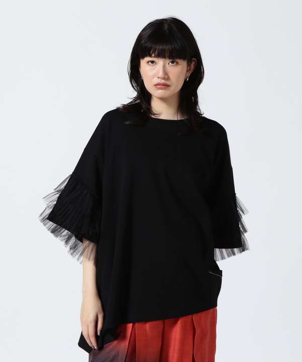 AULA AILA/アウラアイラ/TULLE FRILL SLEEVE T-SHIRT