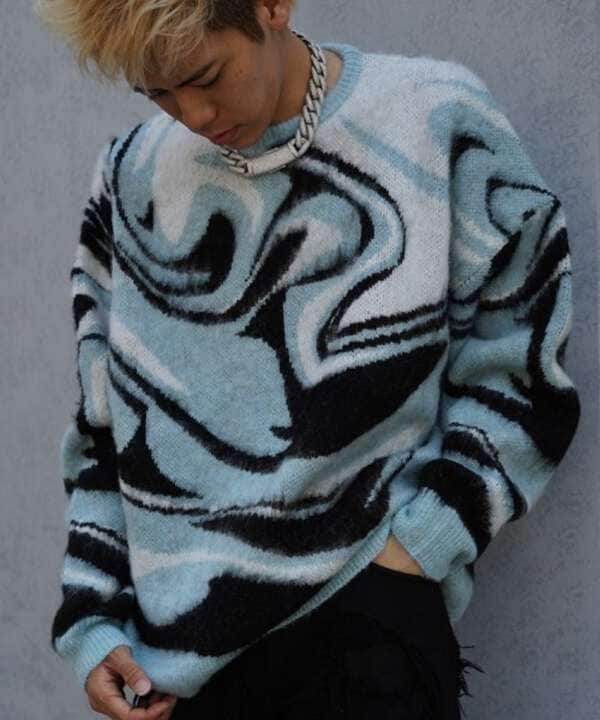 TAIN DOUBLE PUSH/ENTERPRISE MARBLE KNIT CREW