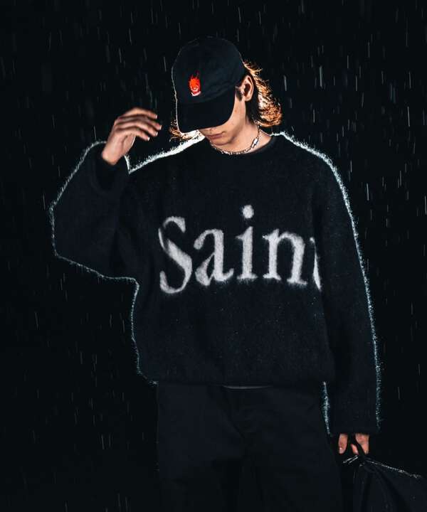 SAINT MICHAEL/セント マイケル/CREW NECK KNIT/SAINT/BLK