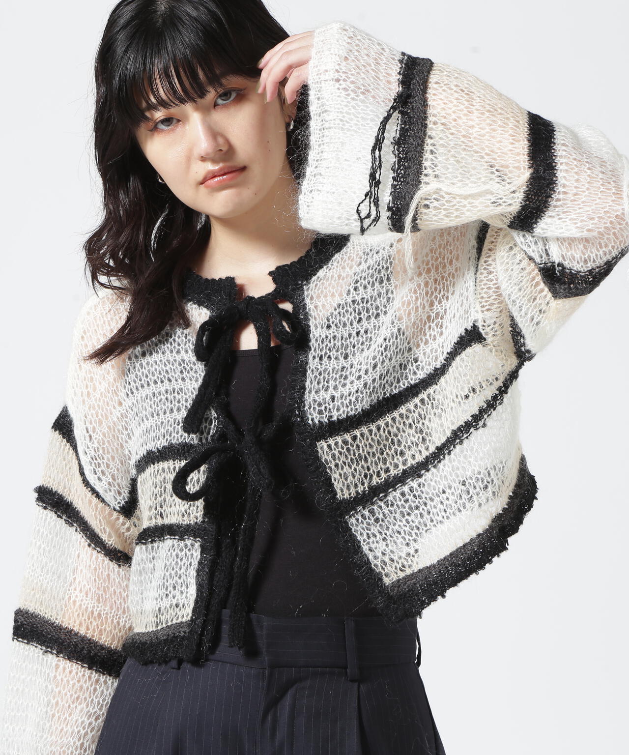 ブランド店 Mohair 2way Mesh Knit Cardigan - トップス