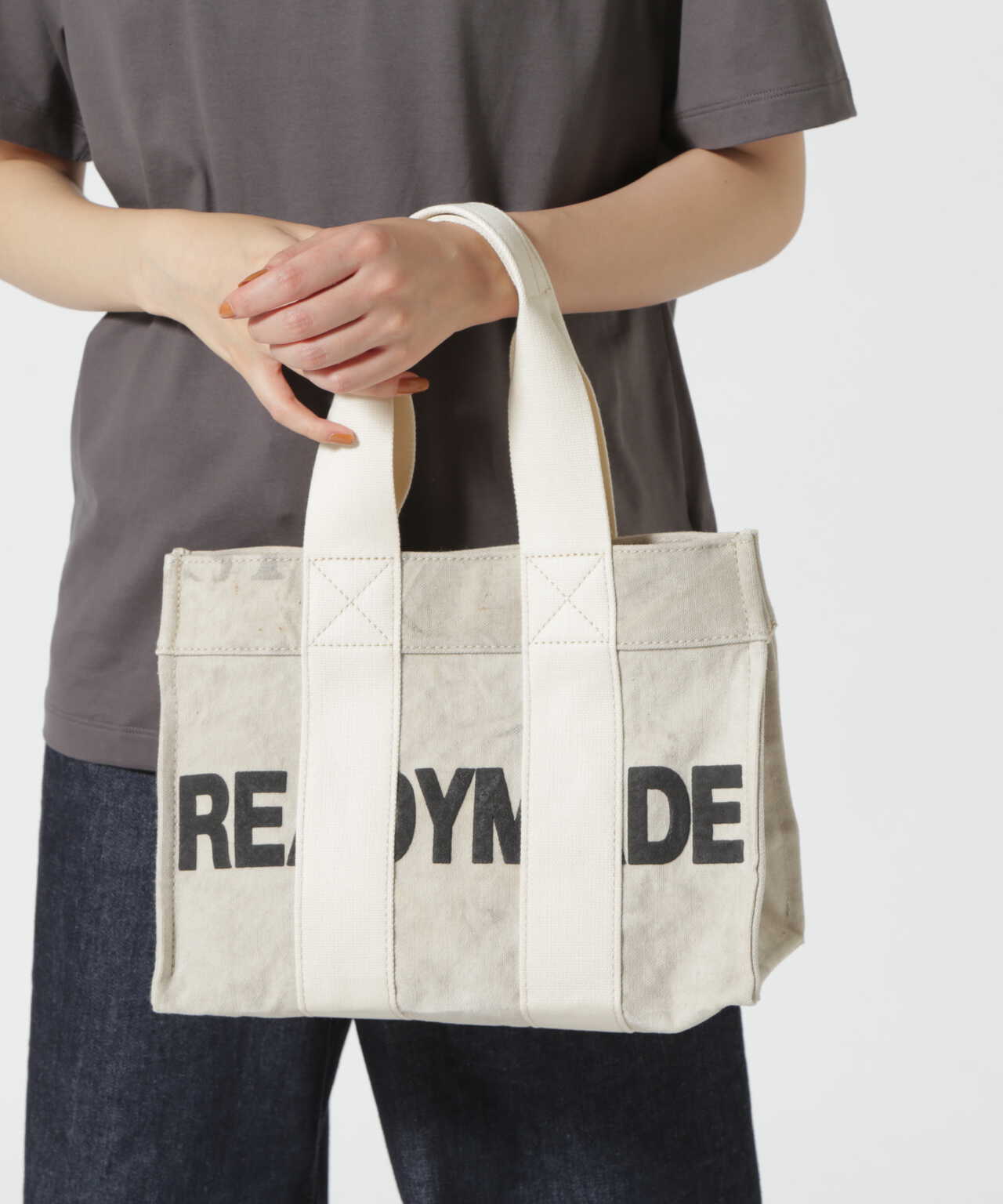 READYMADE BAG ヴィンテージコットン　ハンドバッグ　ダメージ加工マチ15cm